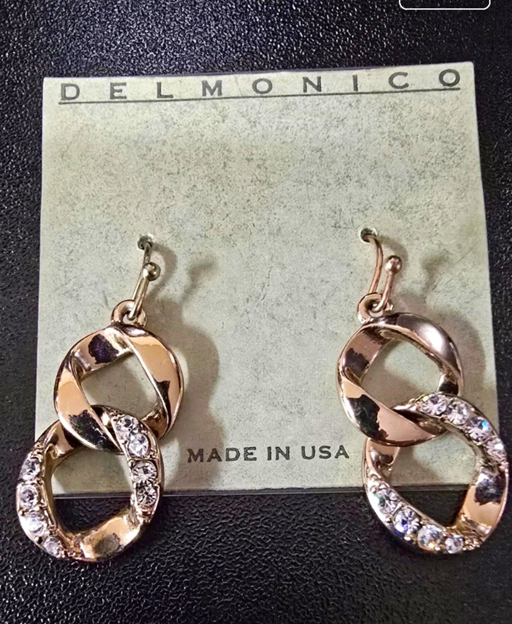 Delmonico Gold/Silver Tone Interlocking Circle Dangle Earrings Hook Rhinestone